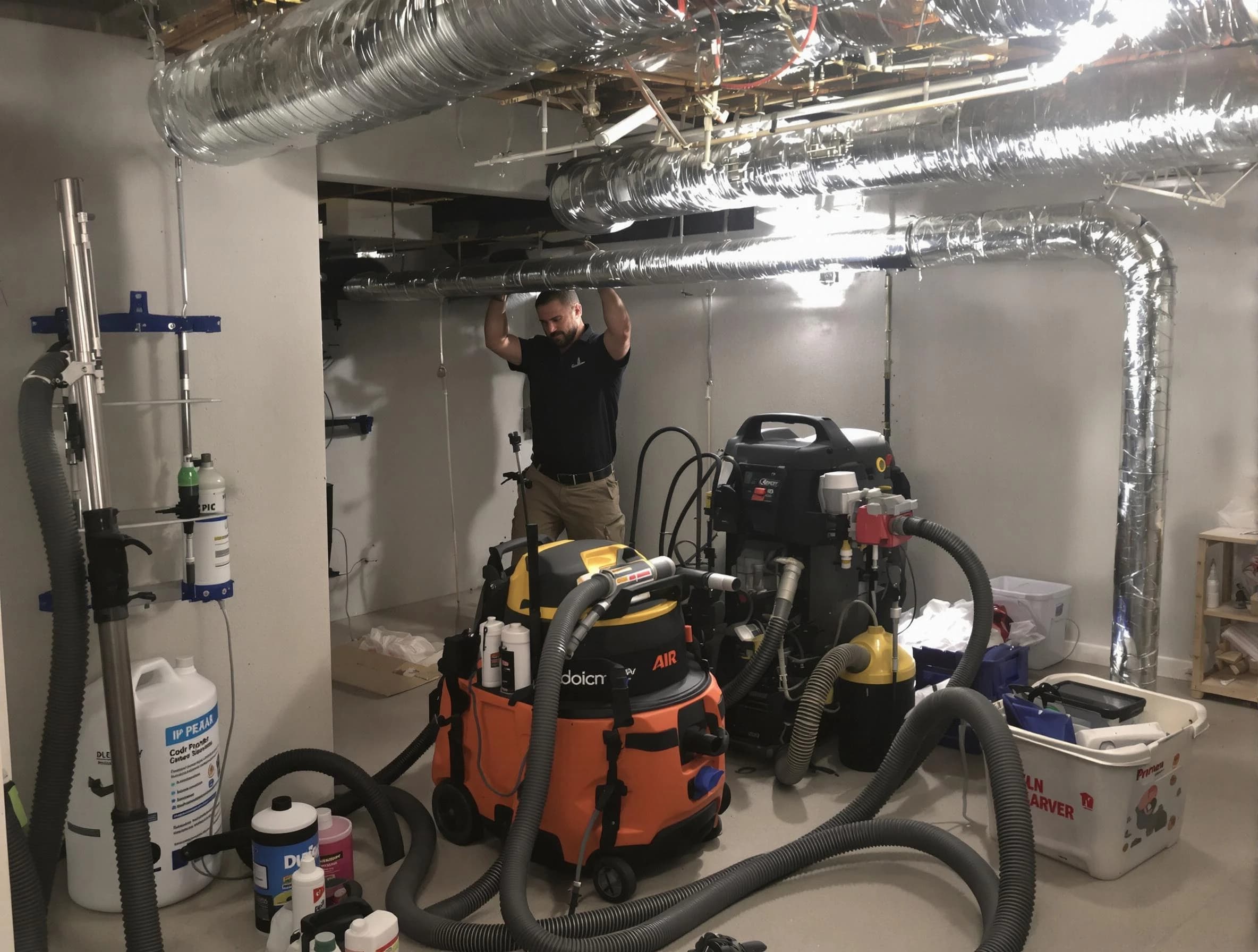 Draper Air Duct Cleaning specialist performing professional mold removal from air ducts using safety equipment in Draper
