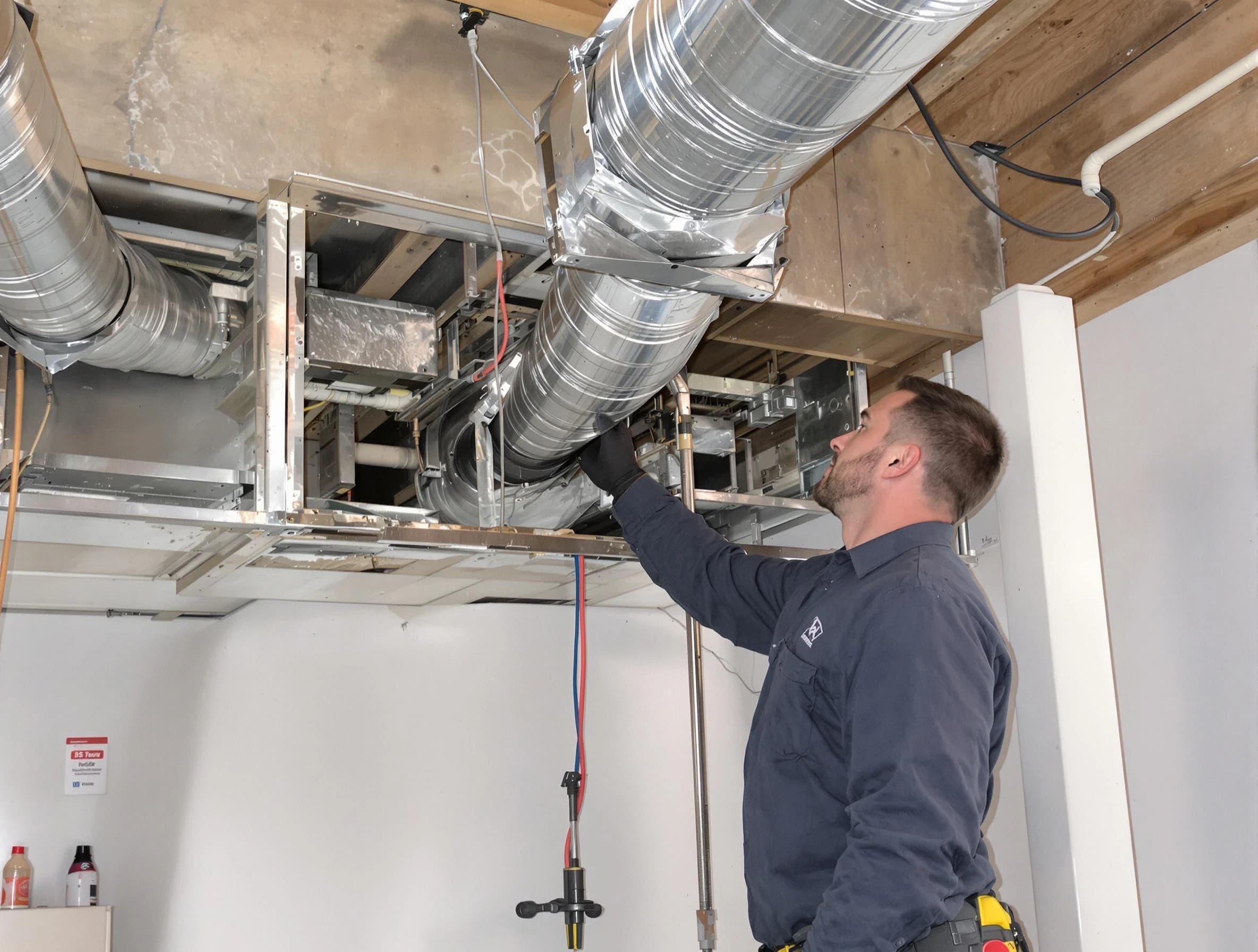 Draper Air Duct Cleaning technician performing professional air duct repair using specialized tools in Draper