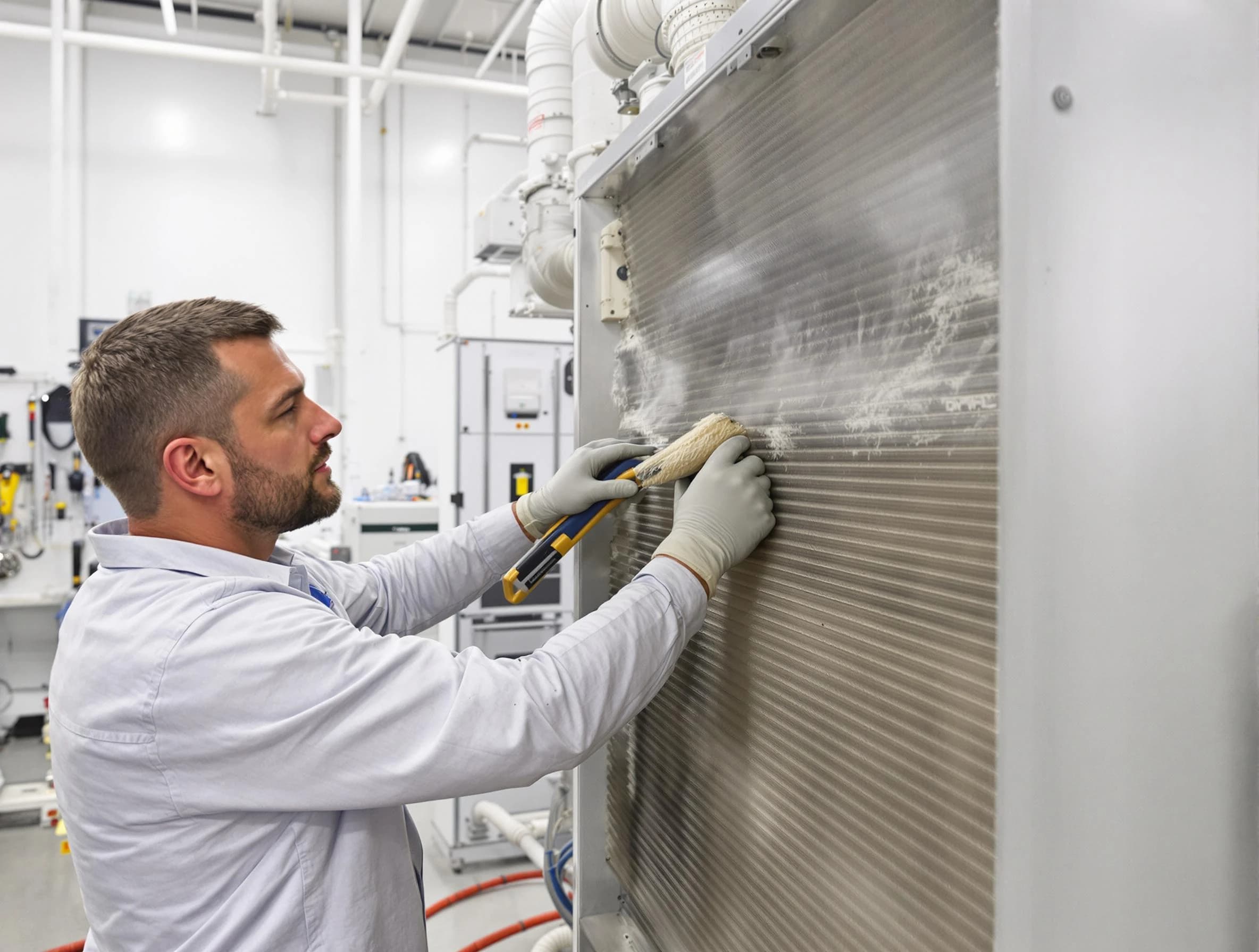 Draper Air Duct Cleaning technician performing precision commercial coil cleaning at a Draper business