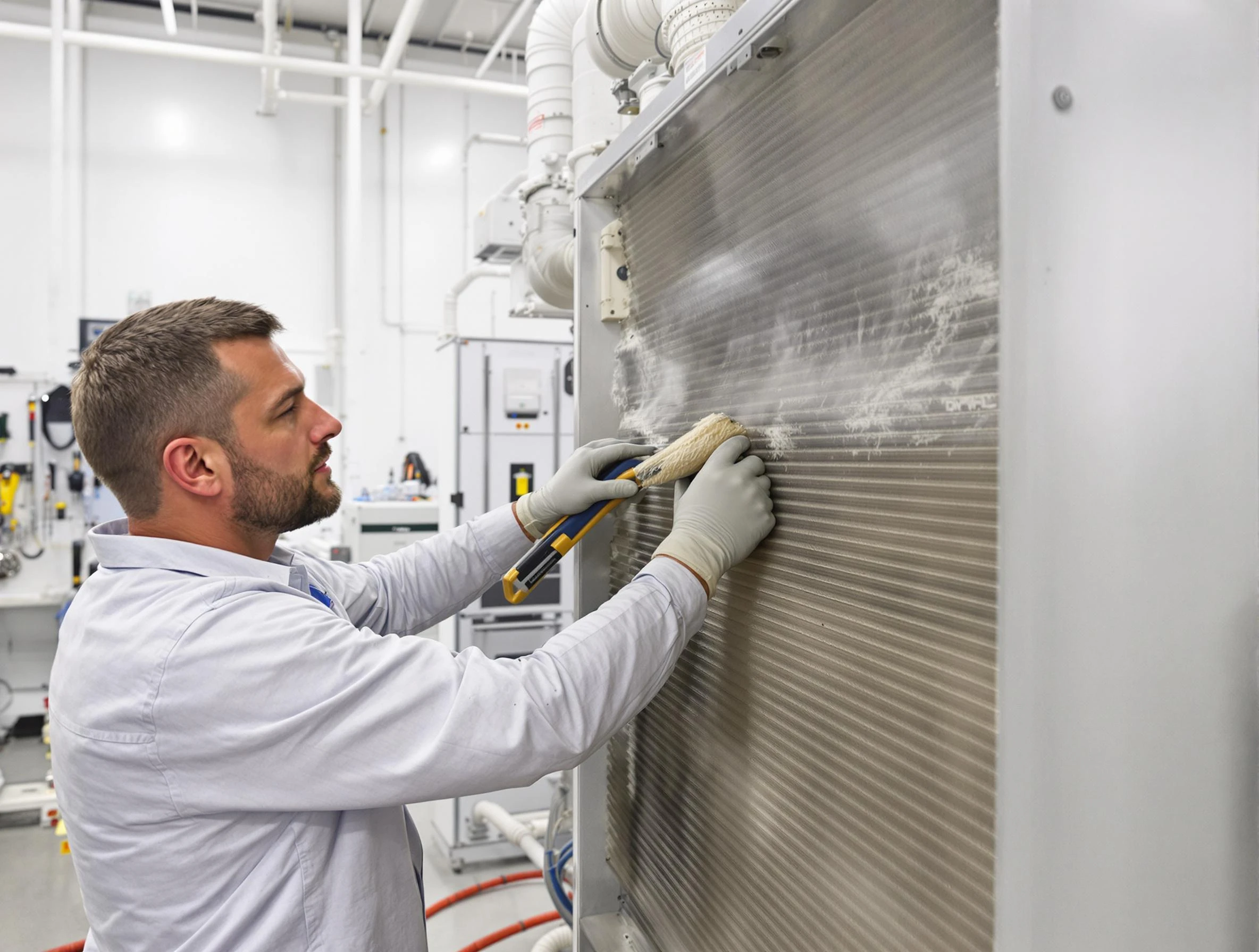 Draper Air Duct Cleaning technician performing precision commercial coil cleaning at a Draper business
